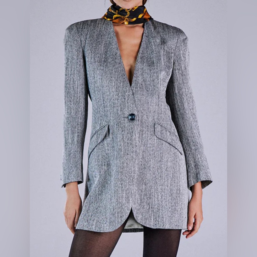Vintage Christian Dior The Suit Grey Blazer Jacket, Shoulder Pads Removed